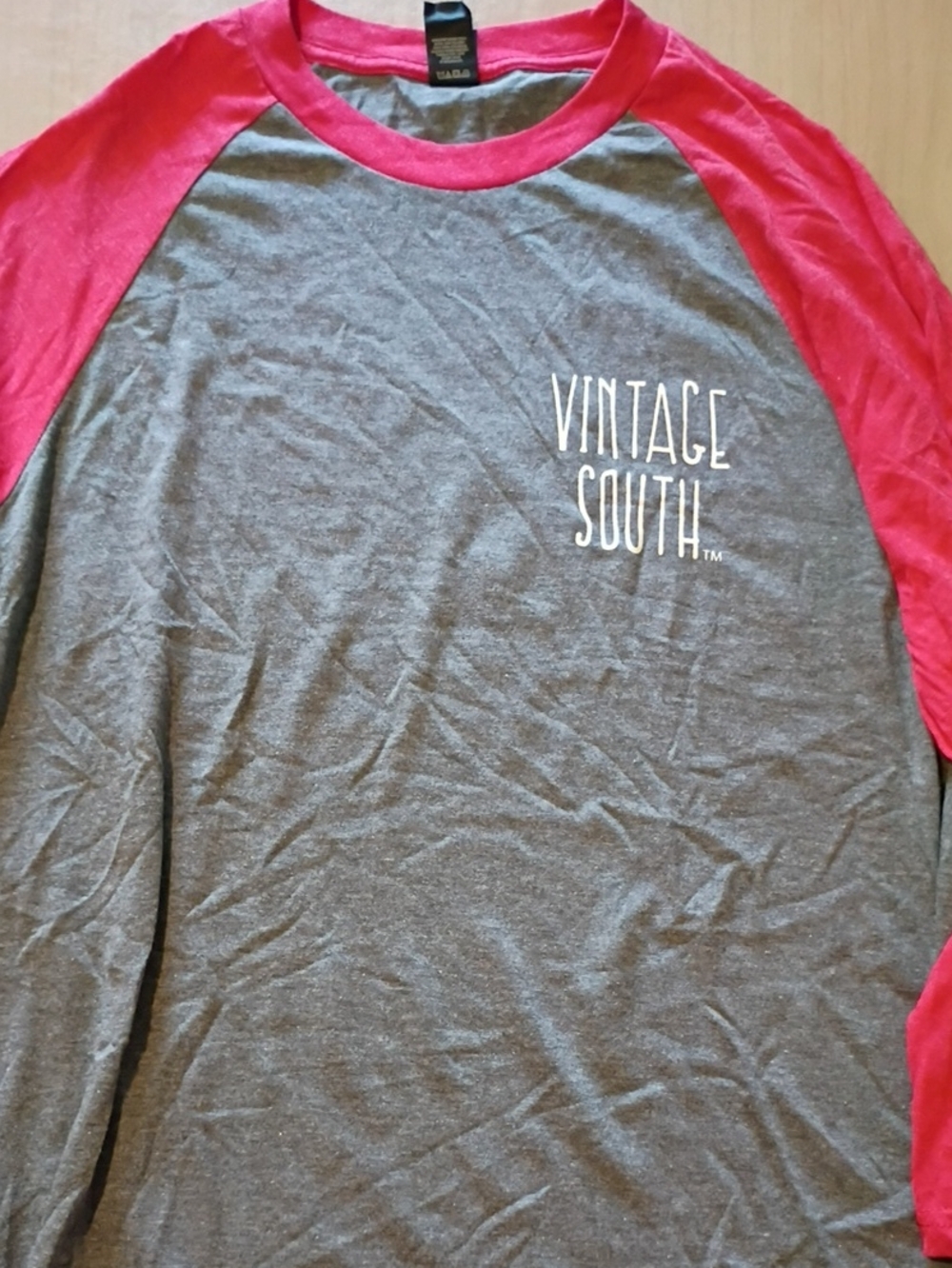 Vintage Gray Raglan Shirt with Red Sleeves